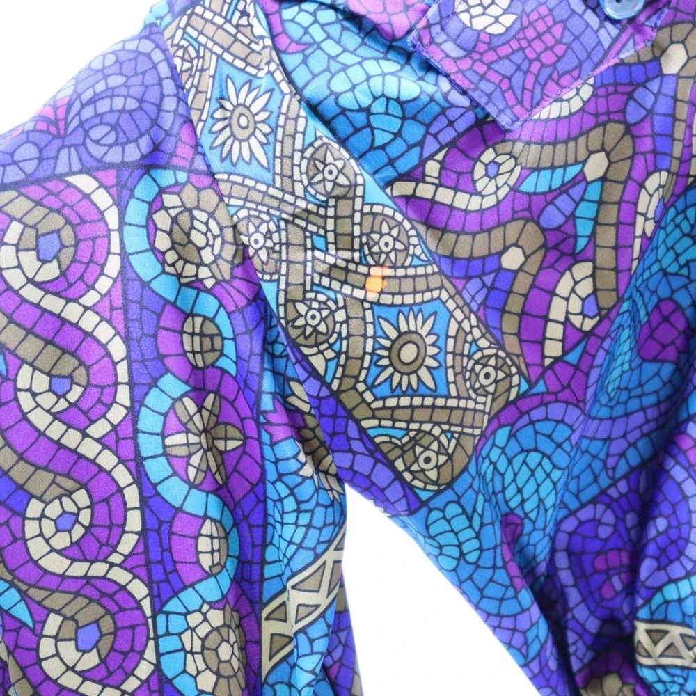 Leslie Fay Shirt Dress 6P Purple Womens Geometric‎ Belted Vintage
